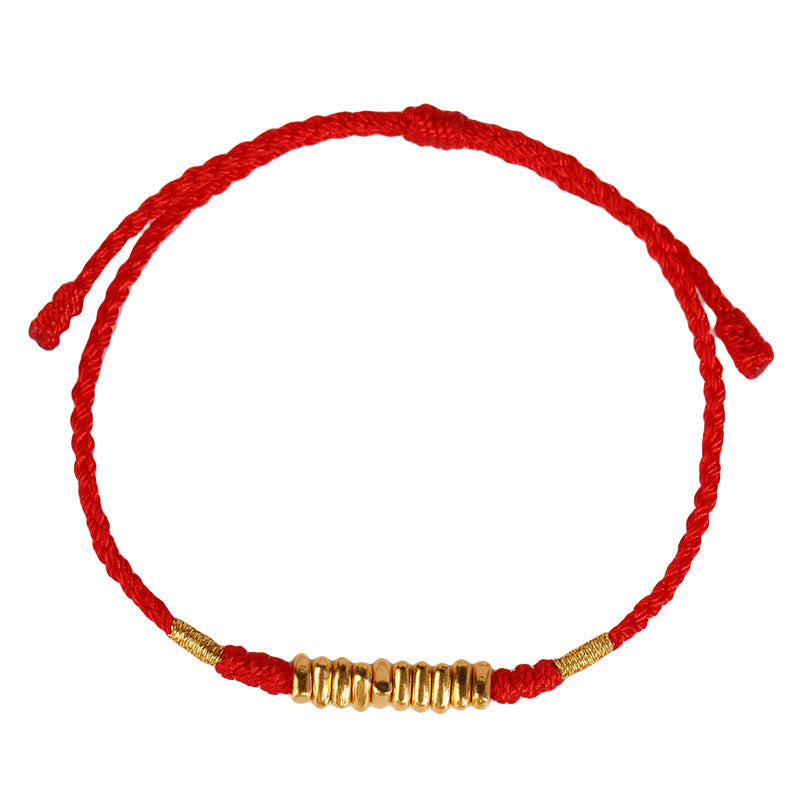 Buddha Stones 999 Gold Small Pieces String Protection Luck Ultra-Thin Braided Bracelet