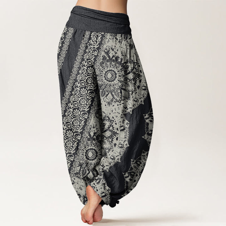 Buddha Stones Cotton Mandala Pattern Parallel Flowers Women's Elastic Waist Harem Pants - image 2