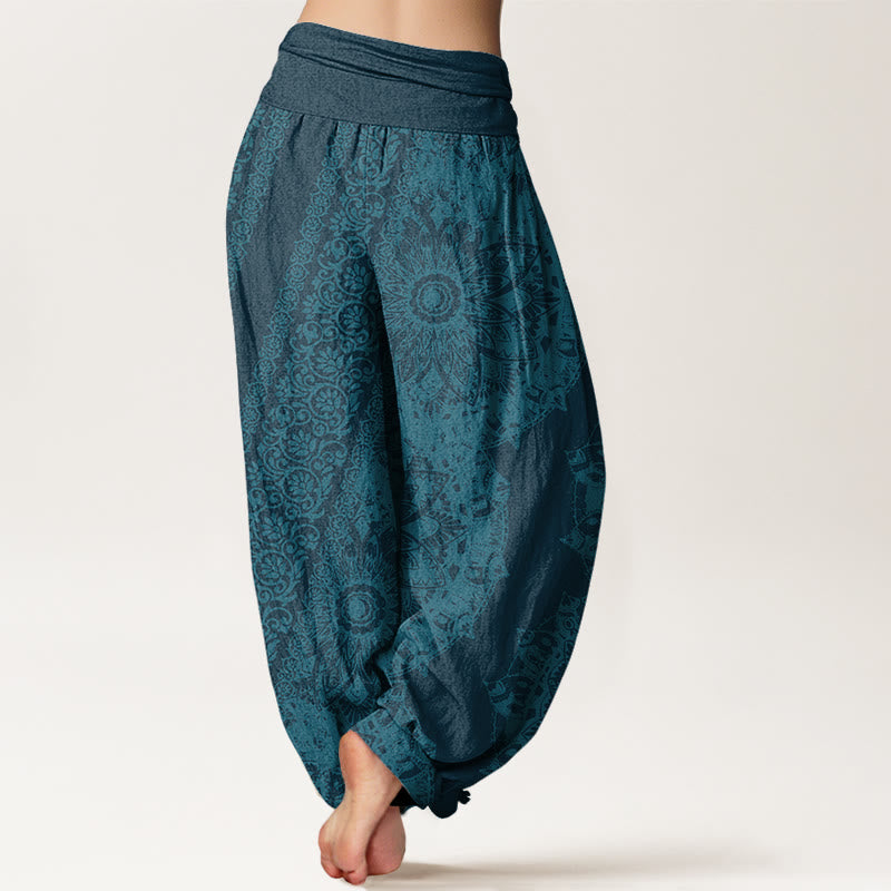Buddha Stones Cotton Mandala Pattern Parallel Flowers Women's Elastic Waist Harem Pants - image 6