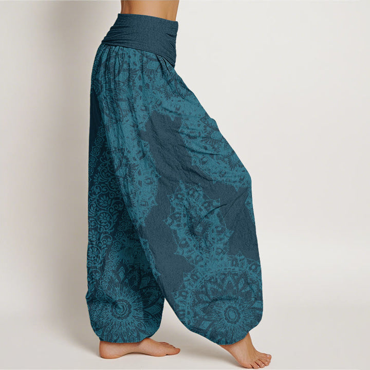 Buddha Stones Mandala Pattern Parallel Flowers Women's Elastic Waist Harem Pants