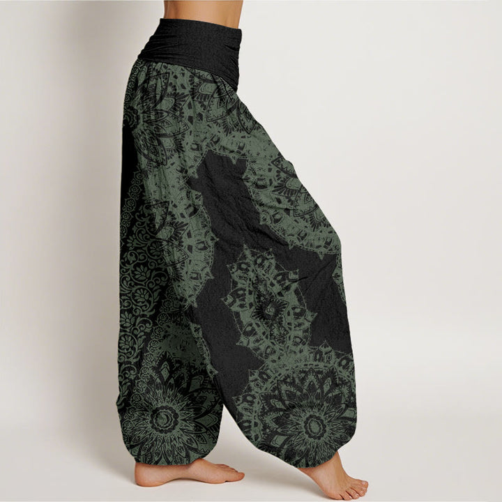 Buddha Stones Cotton Mandala Pattern Parallel Flowers Women's Elastic Waist Harem Pants - image 8