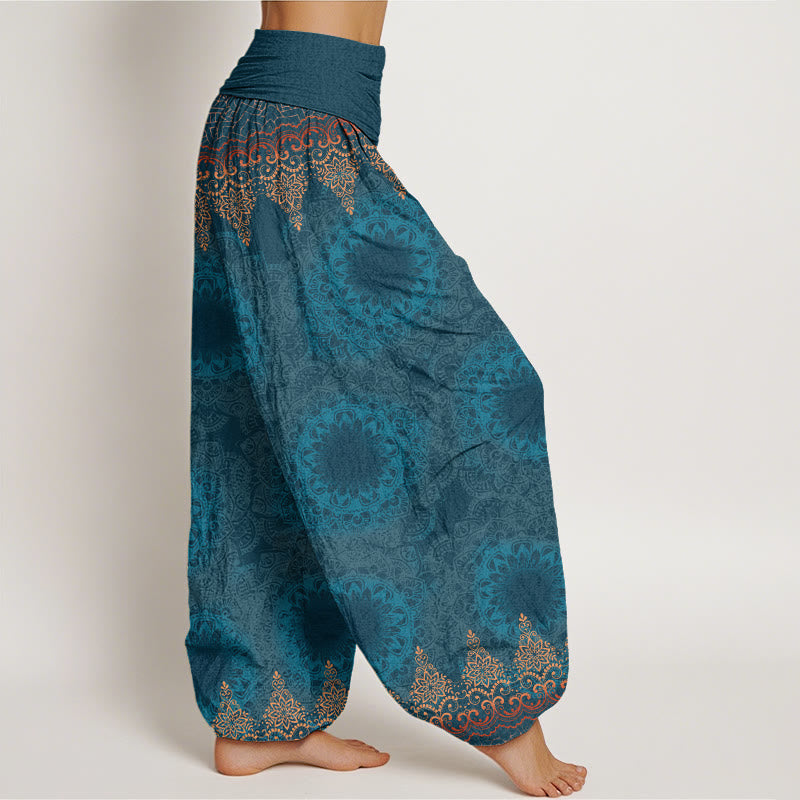 Buddha Stones Triangular Mandala Patterns Women's Elastic Waist Harem Pants