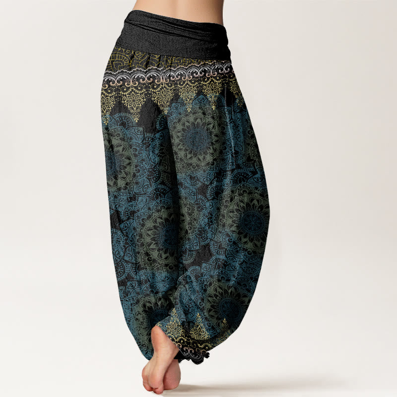 Buddha Stones Triangular Mandala Patterns Women's Elastic Waist Harem Pants