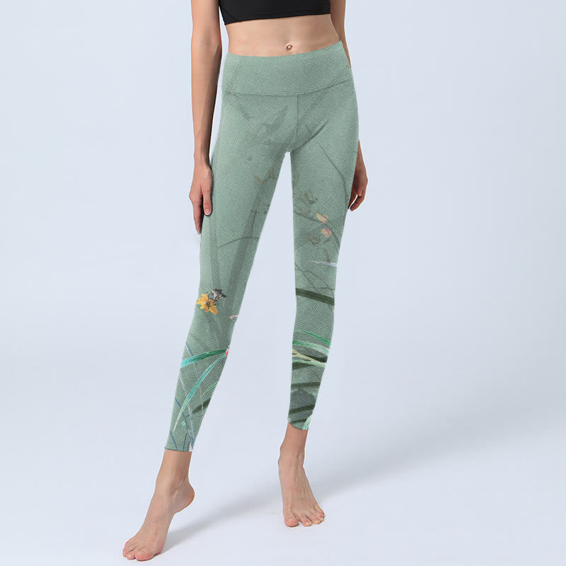 Buddha Stones White Pink Orchids Leaves Print Gym Leggings Women's Yoga Pants - image 6