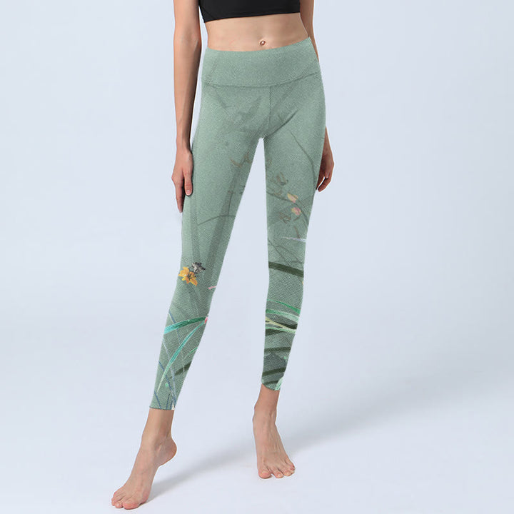 Buddha Stones White Pink Orchids Leaves Print Gym Leggings Women's Yoga Pants - image 6
