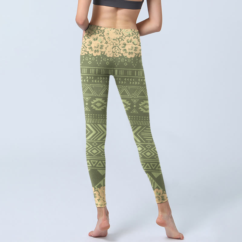 Buddha Stones Flowers Geometric Shapes Gym Leggings Women's Yoga Pants