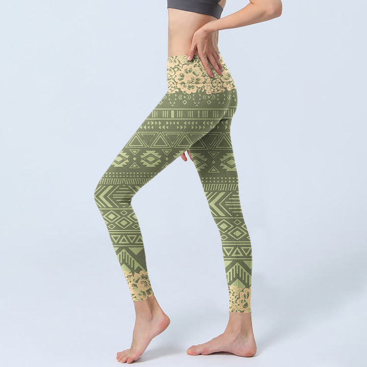 Buddha Stones Flowers Geometric Shapes Gym Leggings Women's Yoga Pants