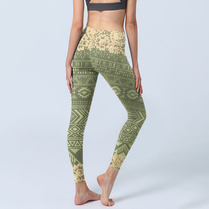 Buddha Stones Flowers Geometric Shapes Gym Leggings Women's Yoga Pants