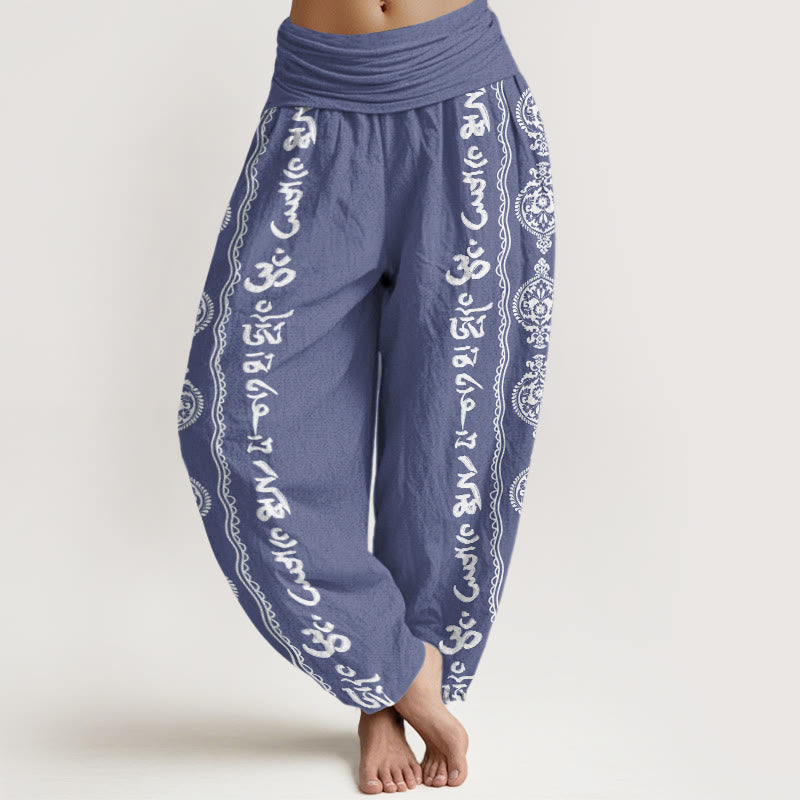 Buddha Stones Cotton Mandala Om Mani Padme Hum Women's Elastic Waist Harem Pants - SteelBlue - US22，UK/AU26，EU54 (6XL) - image 0