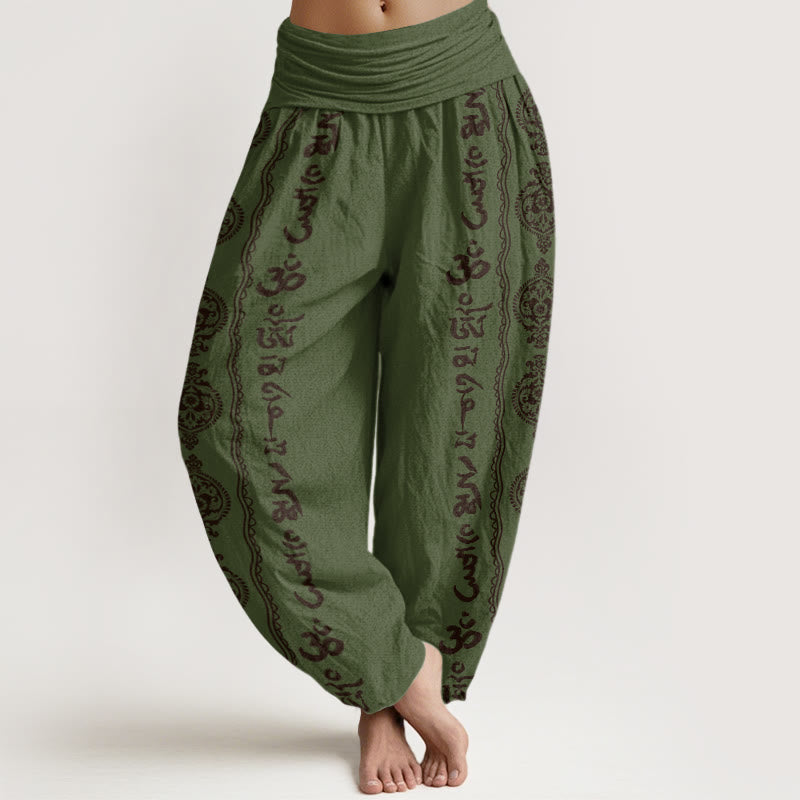 Buddha Stones Mandala Om Mani Padme Hum Women's Elastic Waist Harem Pants