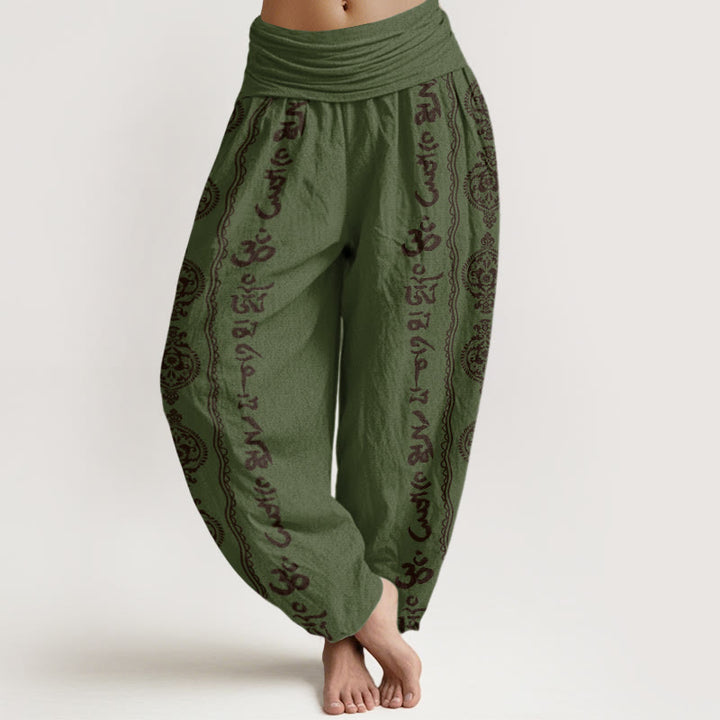 Buddha Stones Cotton Mandala Om Mani Padme Hum Women's Elastic Waist Harem Pants - DarkOliveGreen - US22，UK/AU26，EU54 (6XL) - image 4