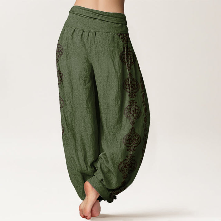 Buddha Stones Mandala Om Mani Padme Hum Women's Elastic Waist Harem Pants