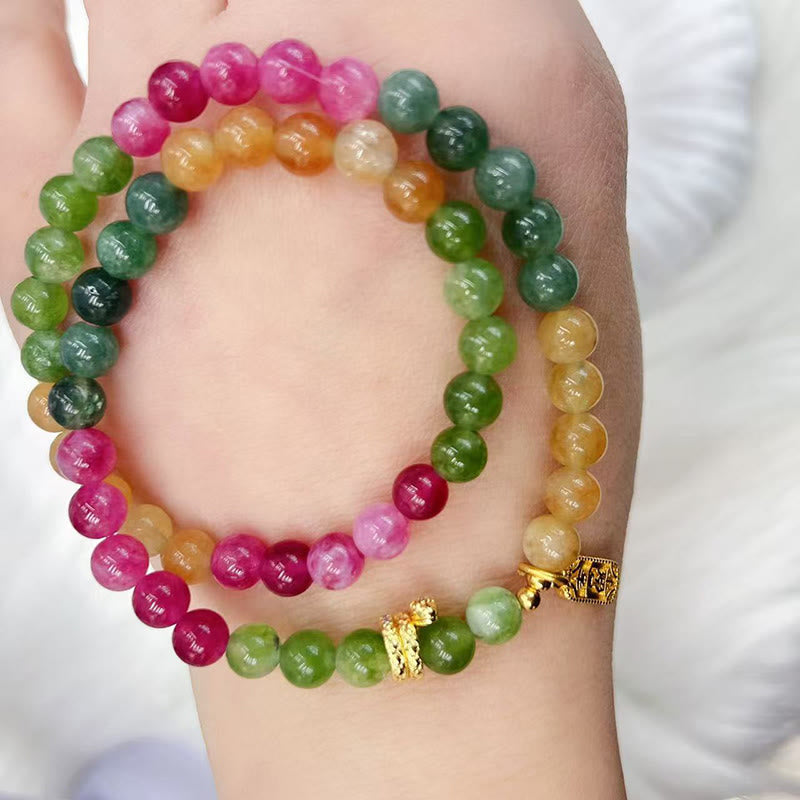 Buddha Stones Tourmaline Gold Plated Copper Peace And Joy Safe Plate Year of the Snake Double Wrap Bracelet