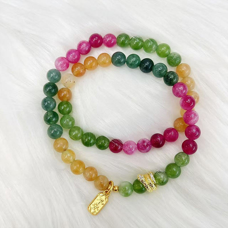 Buddha Stones Tourmaline Gold Plated Copper Peace And Joy Safe Plate Year of the Snake Double Wrap Bracelet