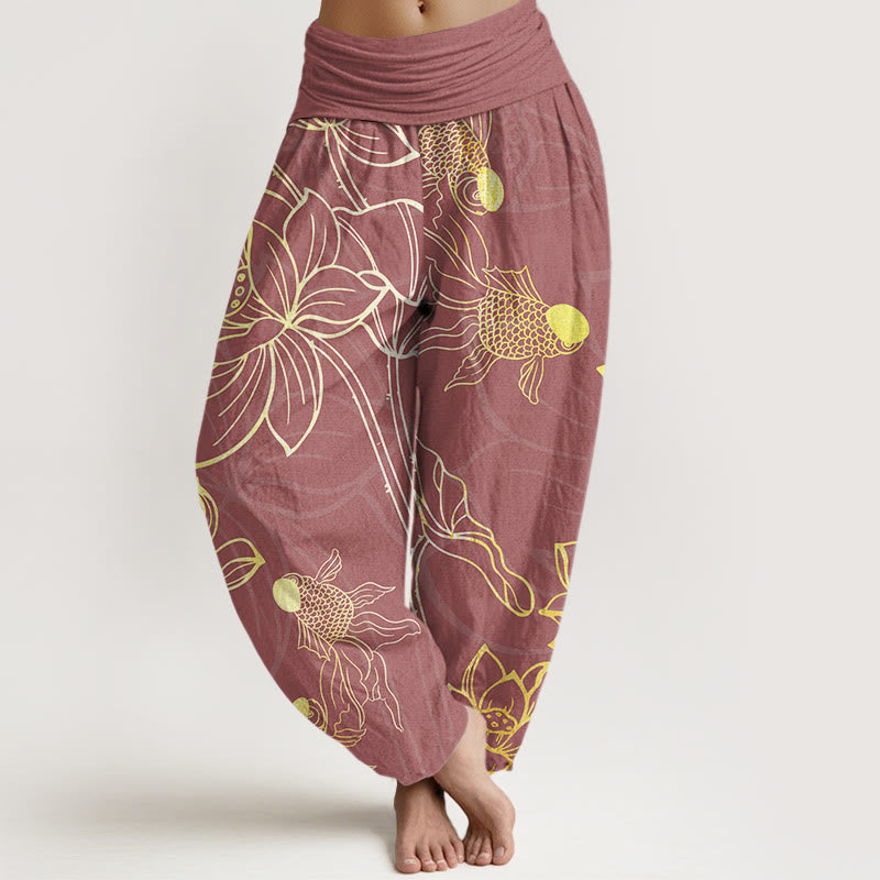 Buddha Stones Cotton Lotus Leaf Koi Fish Women's Elastic Waist Harem Pants - PaleVioletRed - US22，UK/AU26，EU54 (6XL) - image 7