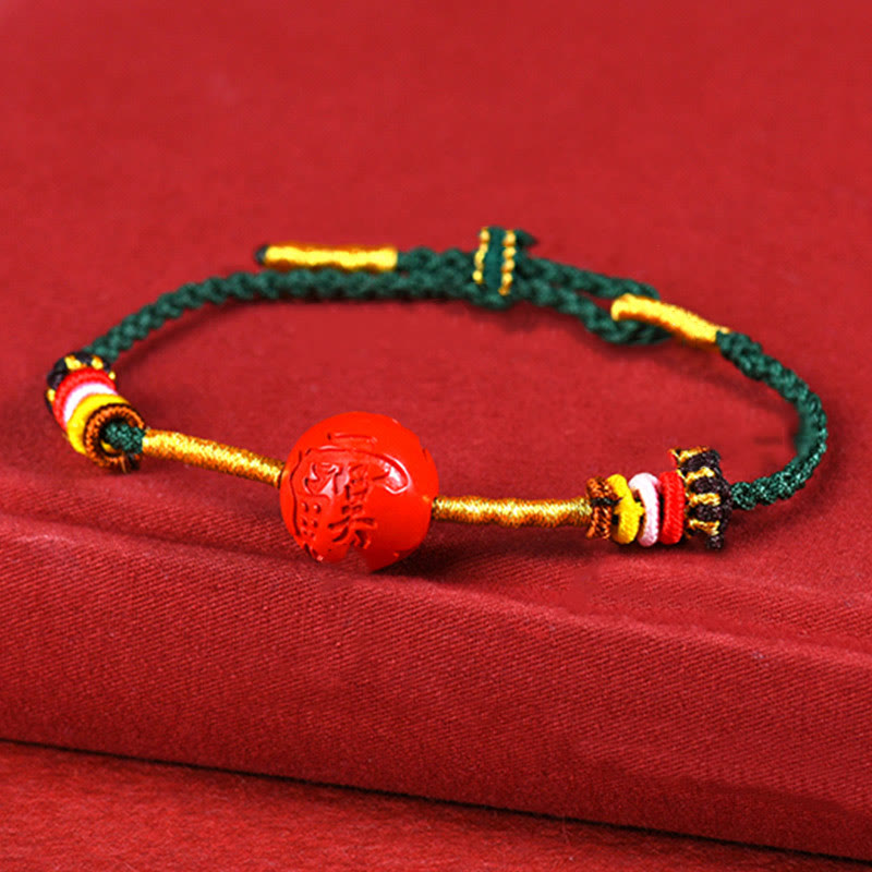 Buddha Stones Green String Cinnabar Blessing Bracelet