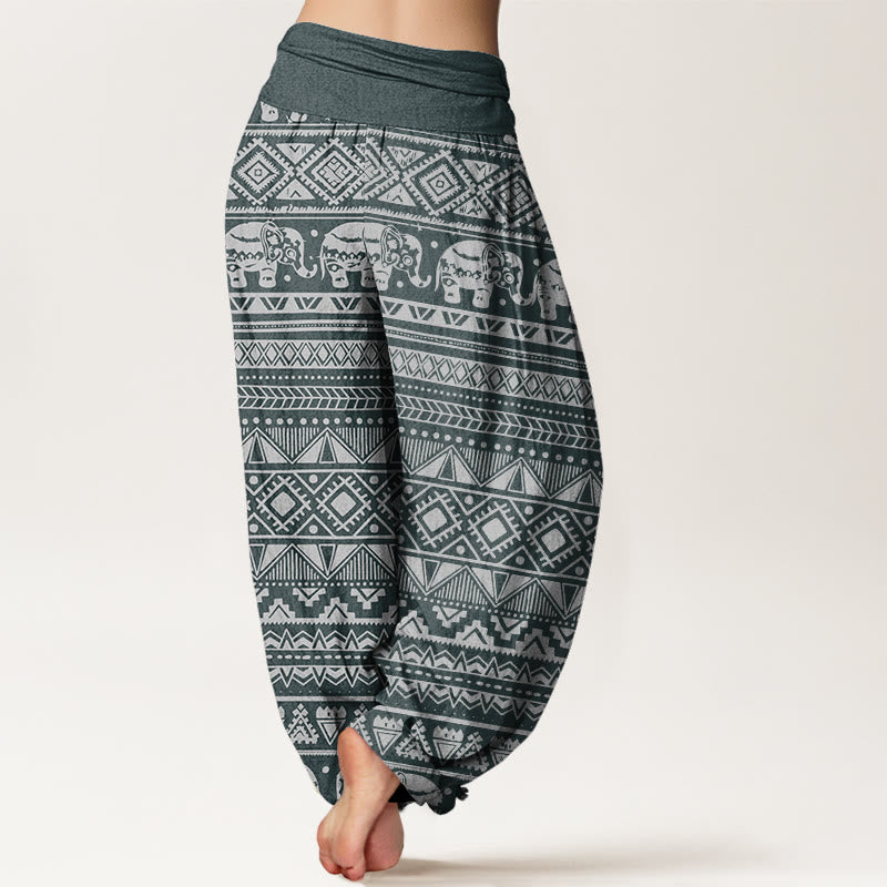 Buddha Stones Casual Elephant Geometric Figure Women's Elastic Waist Harem Pants