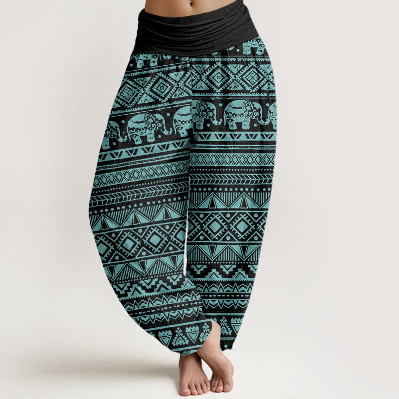 Buddha Stones Casual Elephant Geometric Figure Women's Elastic Waist Harem Pants