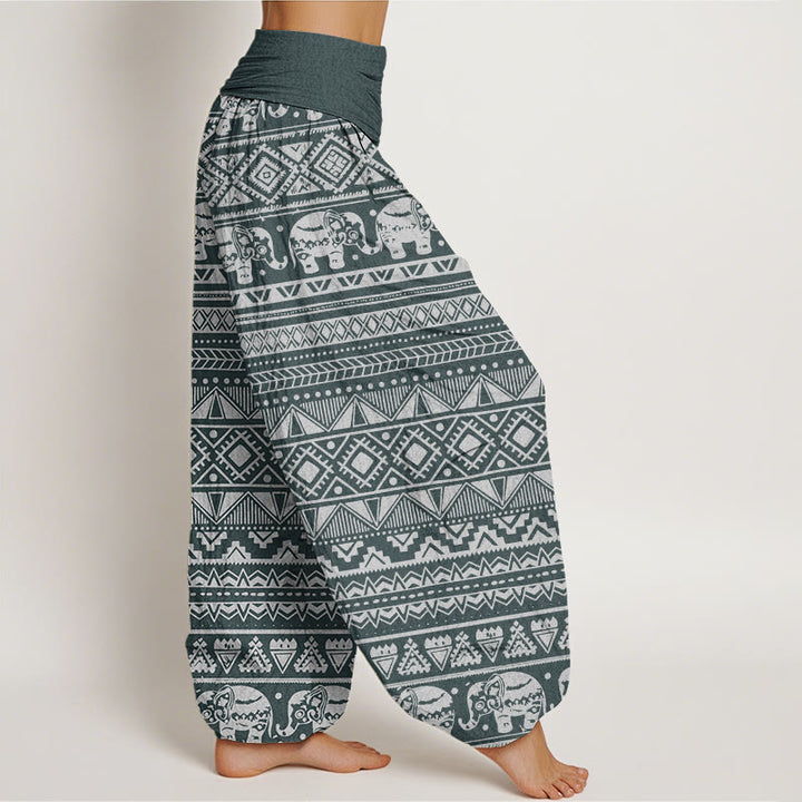 Buddha Stones Casual Elephant Geometric Figure Women's Elastic Waist Harem Pants