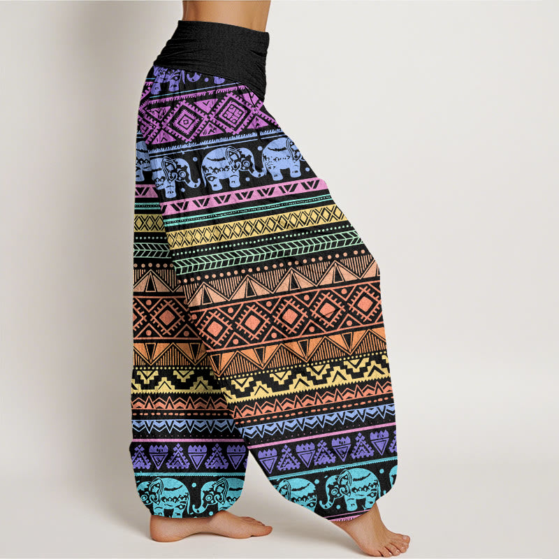 Buddha Stones Casual Elephant Geometric Figure Women's Elastic Waist Harem Pants