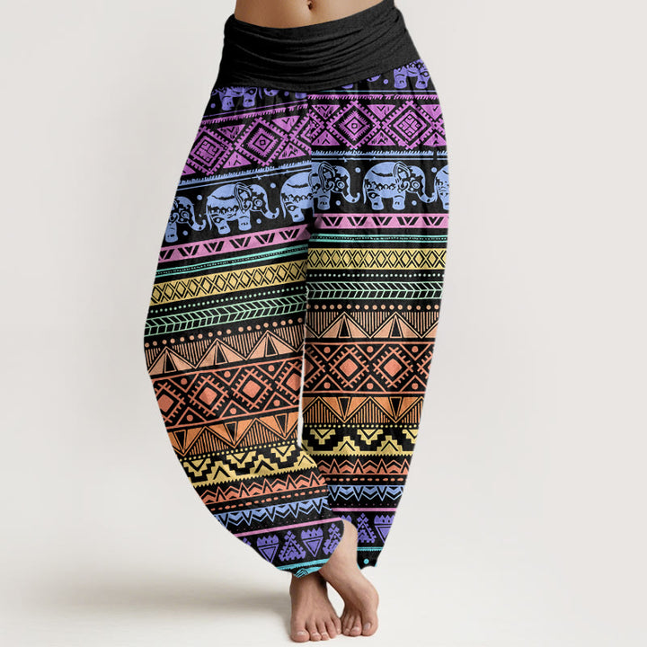 Buddha Stones Casual Elephant Geometric Figure Women's Elastic Waist Harem Pants