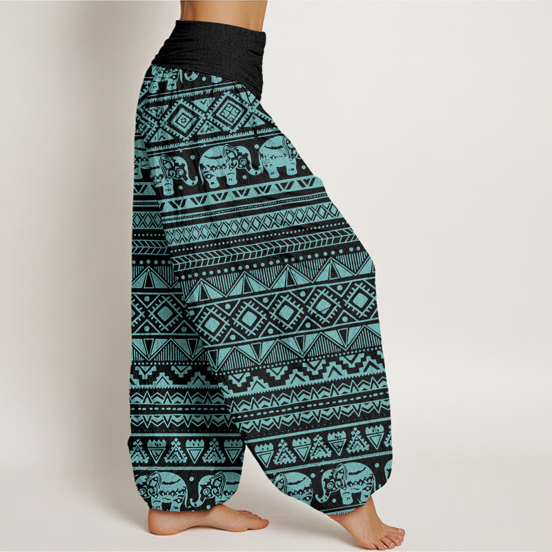 Buddha Stones Casual Elephant Geometric Figure Women's Elastic Waist Harem Pants