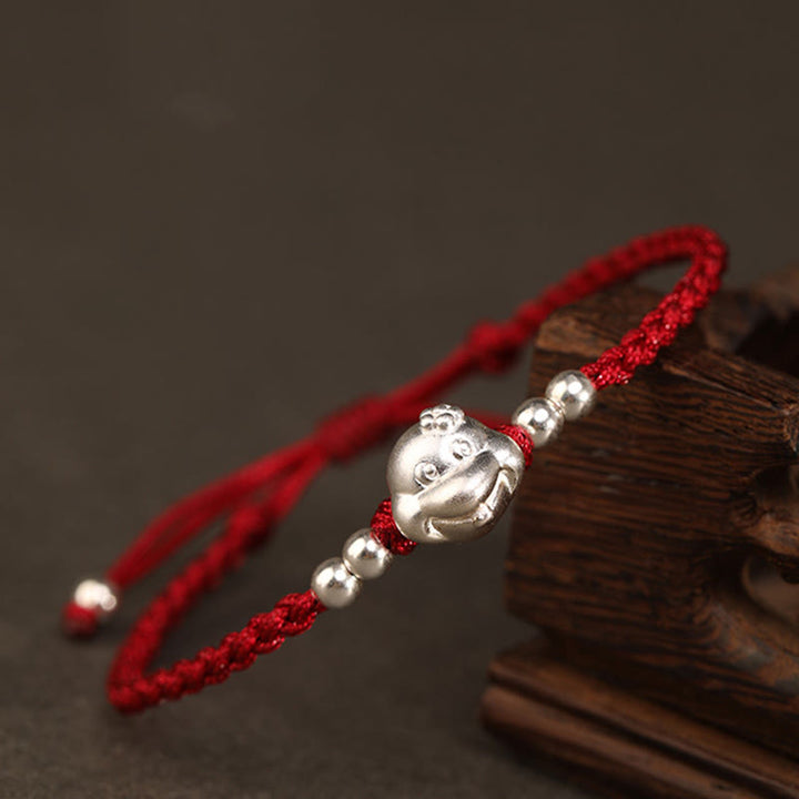 Buddha Stones Red String 999 Sterling Silver Snake Head Year of the Snake Luck Bracelet