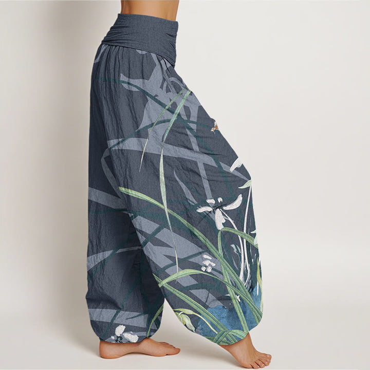 Buddha Stones Casual Orchid leaf Butterflies Women's Elastic Waist Harem Pants