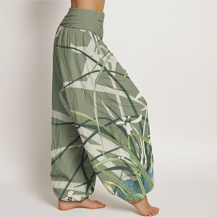 Buddha Stones Casual Orchid leaf Butterflies Women's Elastic Waist Harem Pants