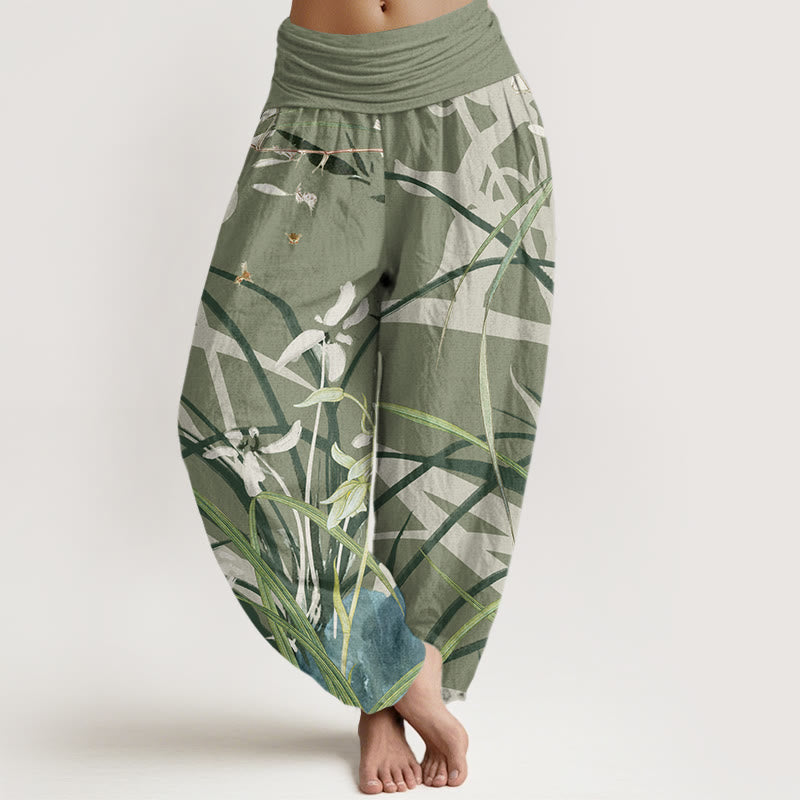 Buddha Stones Casual Orchid leaf Butterflies Women's Elastic Waist Harem Pants