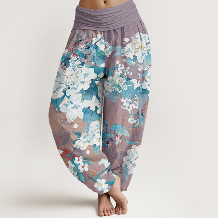 Buddha Stones Casual Branch Flower Butterfly Women's Elastic Waist Harem Pants