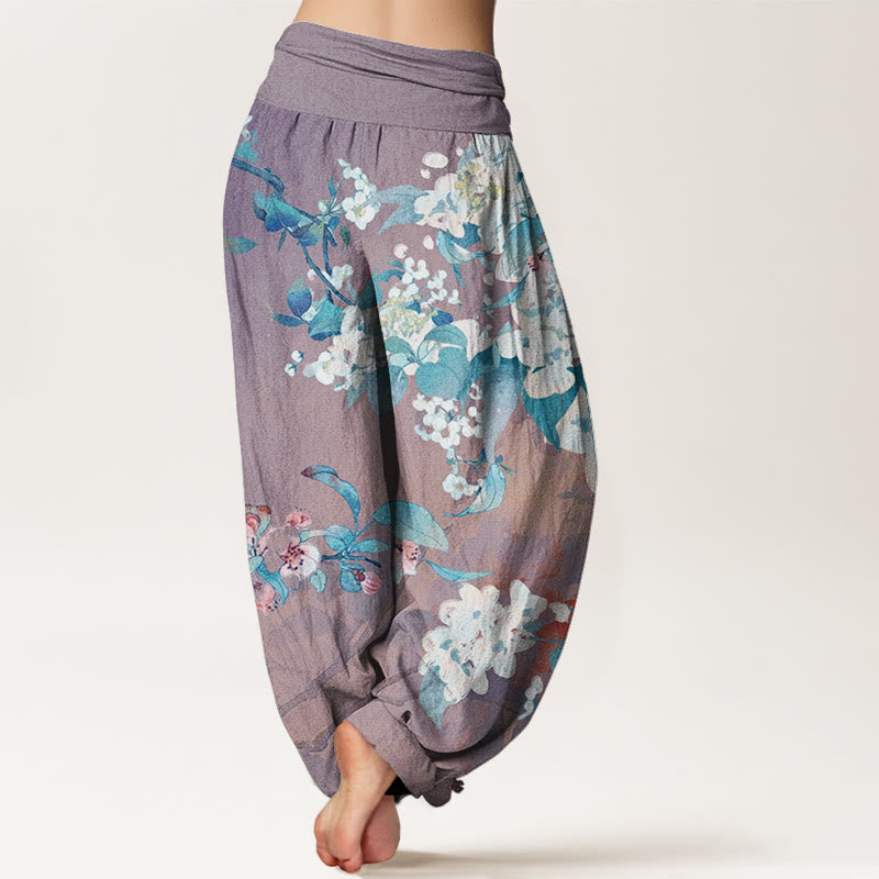 Buddha Stones Casual Branch Flower Butterfly Women's Elastic Waist Harem Pants