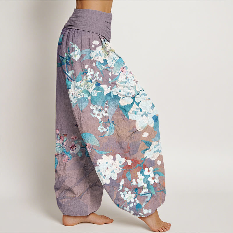 Buddha Stones Casual Branch Flower Butterfly Women's Elastic Waist Harem Pants