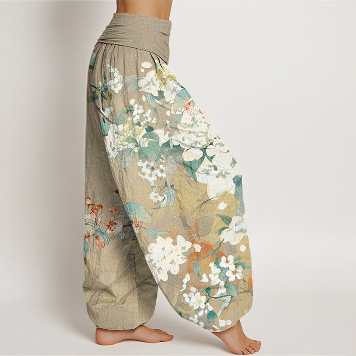 Buddha Stones Casual Branch Flower Butterfly Women's Elastic Waist Harem Pants