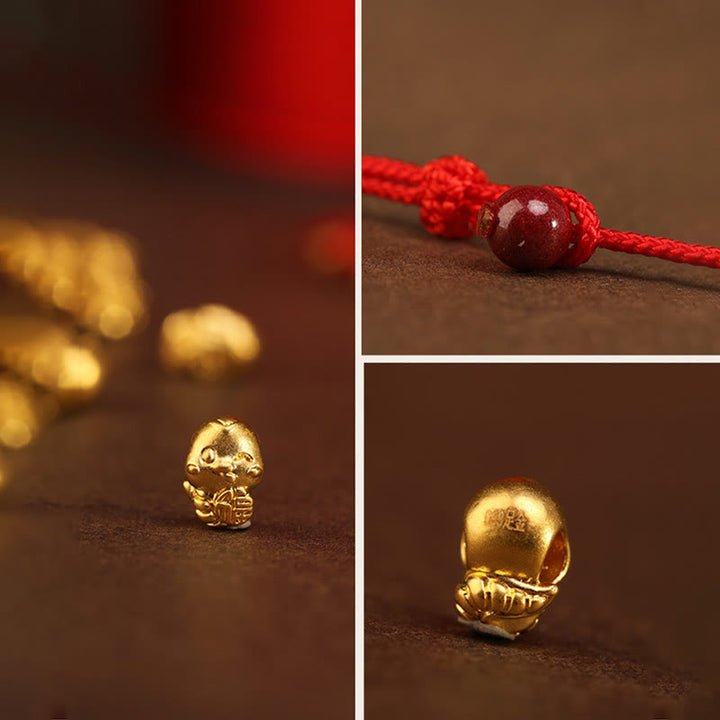 Buddha Stones 999 Gold Ingot Coin Ruyi Gourd Fu Character Year of the Snake Red String Belly Chain