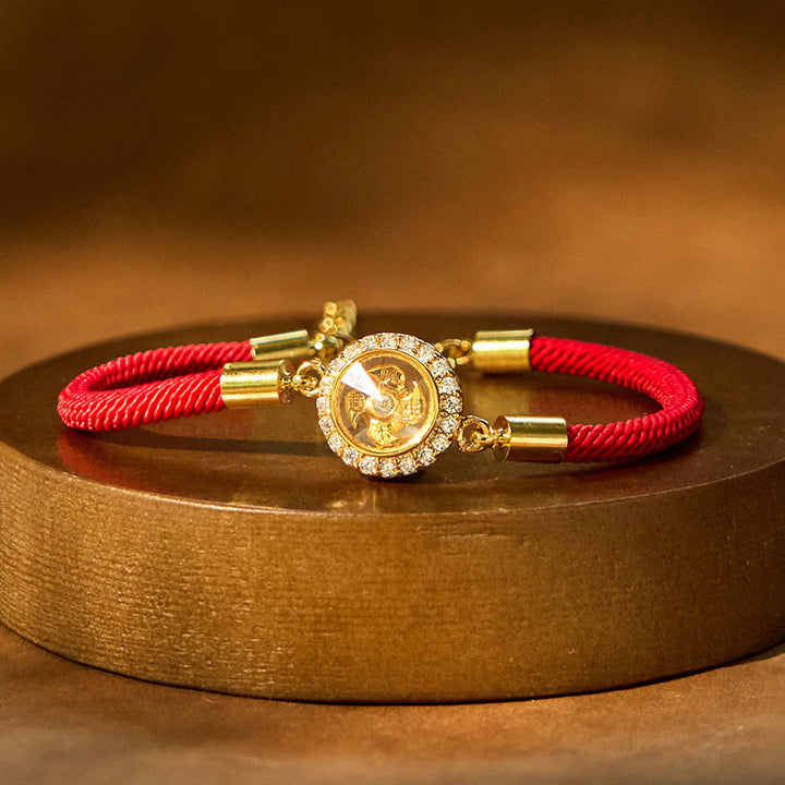 Buddha Stones Red String Copper Brass Rotatable Windmill Feng Sheng Shui Qi Protection Braided Bracelet