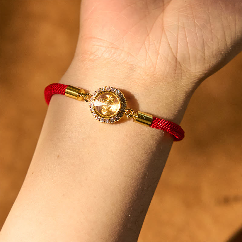 Buddha Stones Red String Copper Brass Rotatable Windmill Feng Sheng Shui Qi Protection Braided Bracelet