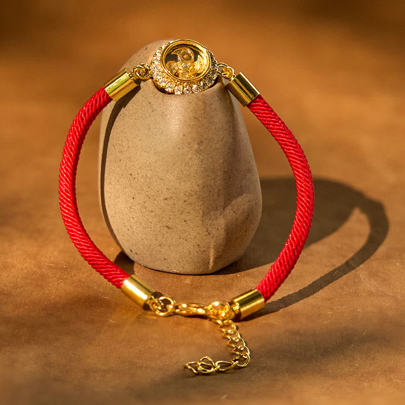 Buddha Stones Red String Copper Brass Rotatable Windmill Feng Sheng Shui Qi Protection Braided Bracelet