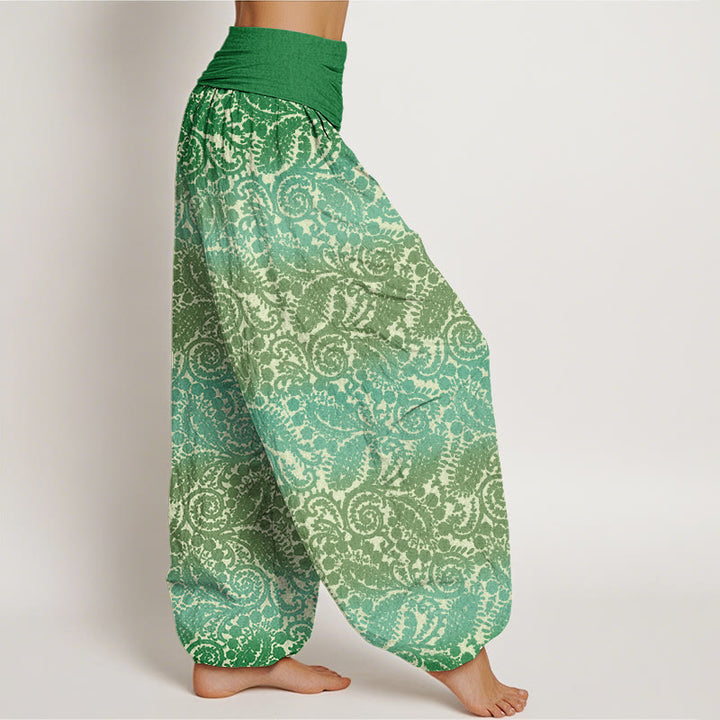 Buddha Stones Casual Geometric Rotating Flower Leaves Women's Elastic Waist Harem Pants