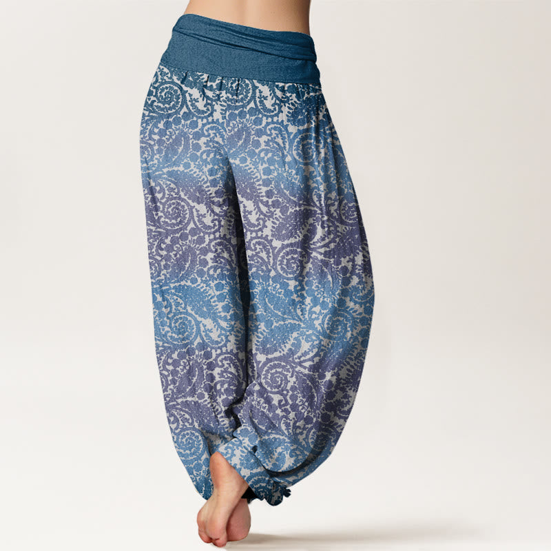 Buddha Stones Casual Geometric Rotating Flower Leaves Women's Elastic Waist Harem Pants