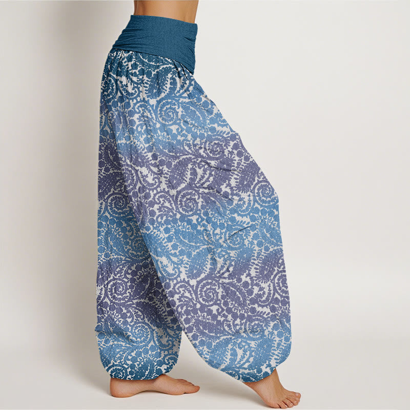 Buddha Stones Casual Geometric Rotating Flower Leaves Women's Elastic Waist Harem Pants