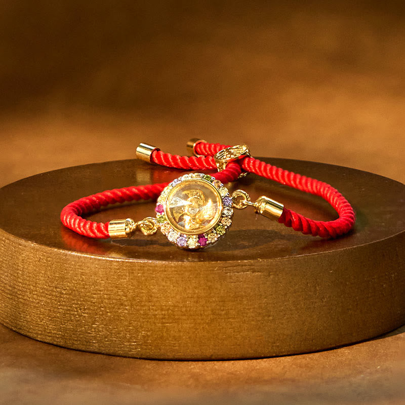 Buddha Stones Copper Brass Color Rotatable Windmill Feng Sheng Shui Qi Fu Red String Faith Braided Bracelet