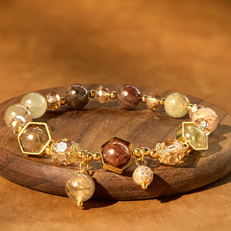 Buddha Stones Natural Colored Rutilated Quartz Amethyst Protection Bracelet