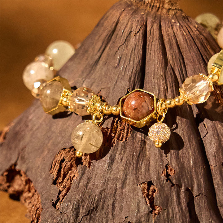 Buddha Stones Natural Colored Rutilated Quartz Amethyst Protection Bracelet