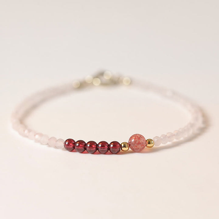 Buddha Stones 2mm Rose Quartz Garnet Strawberry Quartz Ultra-Thin Beads Healing Energy Bracelet