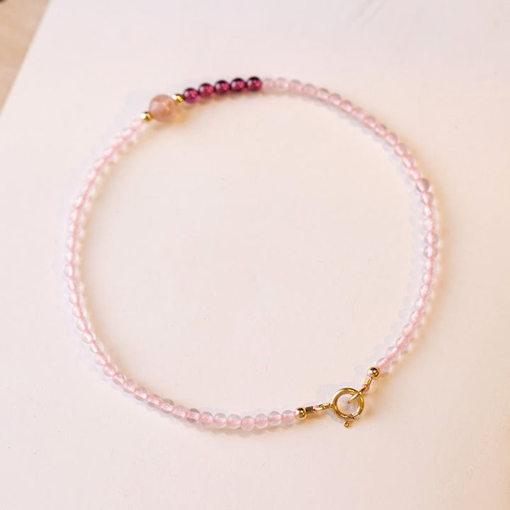 Buddha Stones 2mm Rose Quartz Garnet Strawberry Quartz Ultra-Thin Beads Healing Energy Bracelet