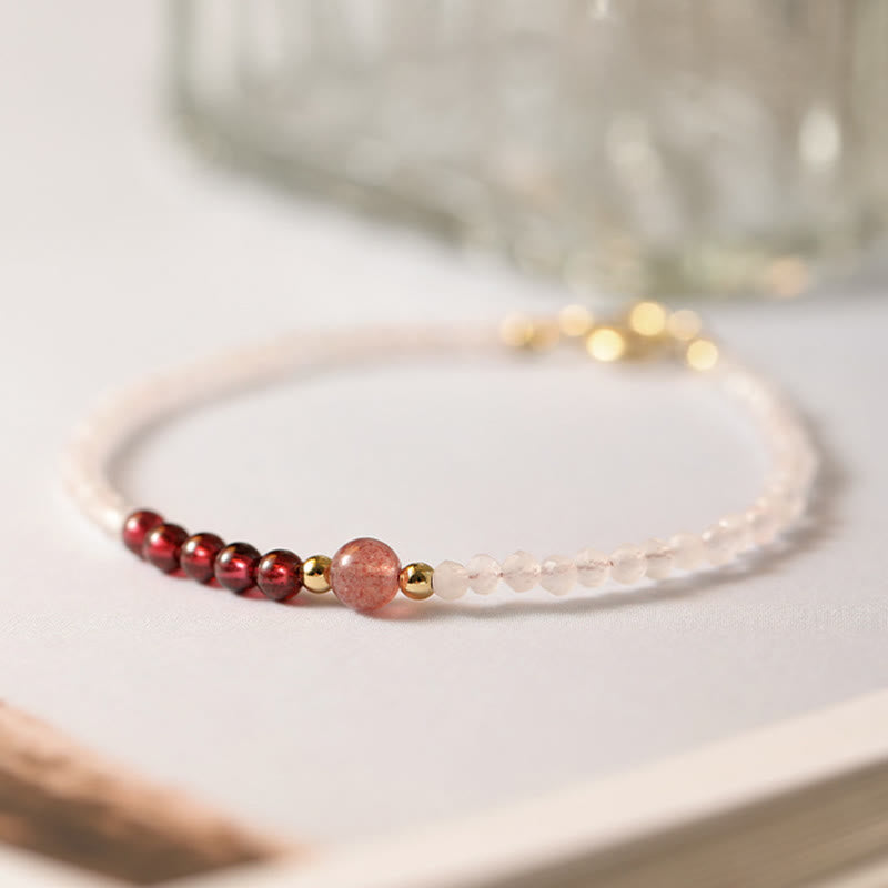 Buddha Stones 2mm Rose Quartz Garnet Strawberry Quartz Ultra-Thin Beads Healing Energy Bracelet