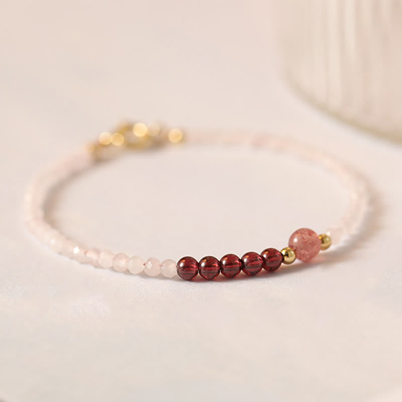 Buddha Stones 2mm Rose Quartz Garnet Strawberry Quartz Ultra-Thin Beads Healing Energy Bracelet