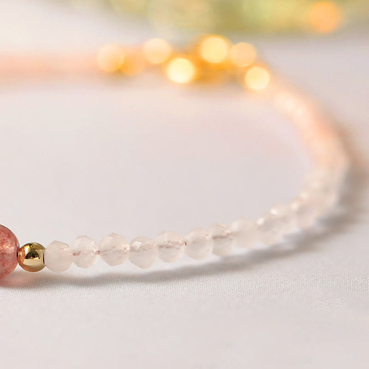 Buddha Stones 2mm Rose Quartz Garnet Strawberry Quartz Ultra-Thin Beads Healing Energy Bracelet