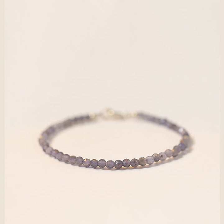 Buddha Stones 3mm Amethyst Iolite Ultra-thin Beads 14k Gold Plated Copper Communication Bracelet